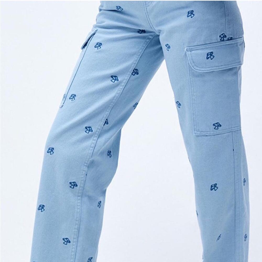 PACSUN Mushroom Embroidery Baggy Carpenter Wide-Leg Jeans W1756 Sz S